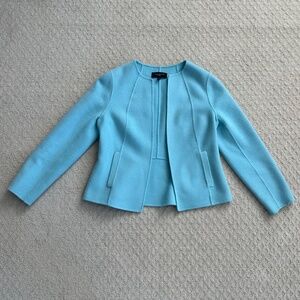 Talbots Collarless Open Front Wool Jacket Light Blue Petite Med Classic/Winter